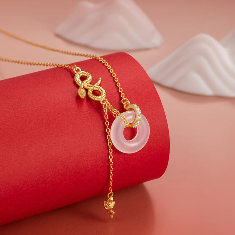 KarmaRipple's Chalcedony 925 Sterling Silver Year of the Snake Rose Balance Pendant Necklace p2