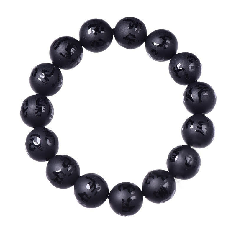 KarmaRipple's Authentic Black Onyx Om Mani Padme Hum Carved Protection Bracelet p7
