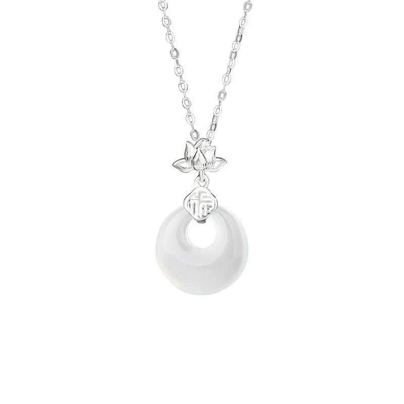 KarmaRipple's Chalcedony 925 Sterling Silver Lotus Flower Fu Character Peace Buckle Positive Pendant Necklace p3