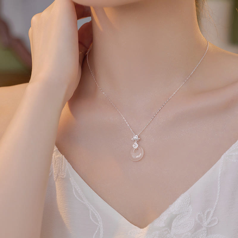 KarmaRipple's Chalcedony 925 Sterling Silver Lotus Flower Fu Character Peace Buckle Positive Pendant Necklace p4