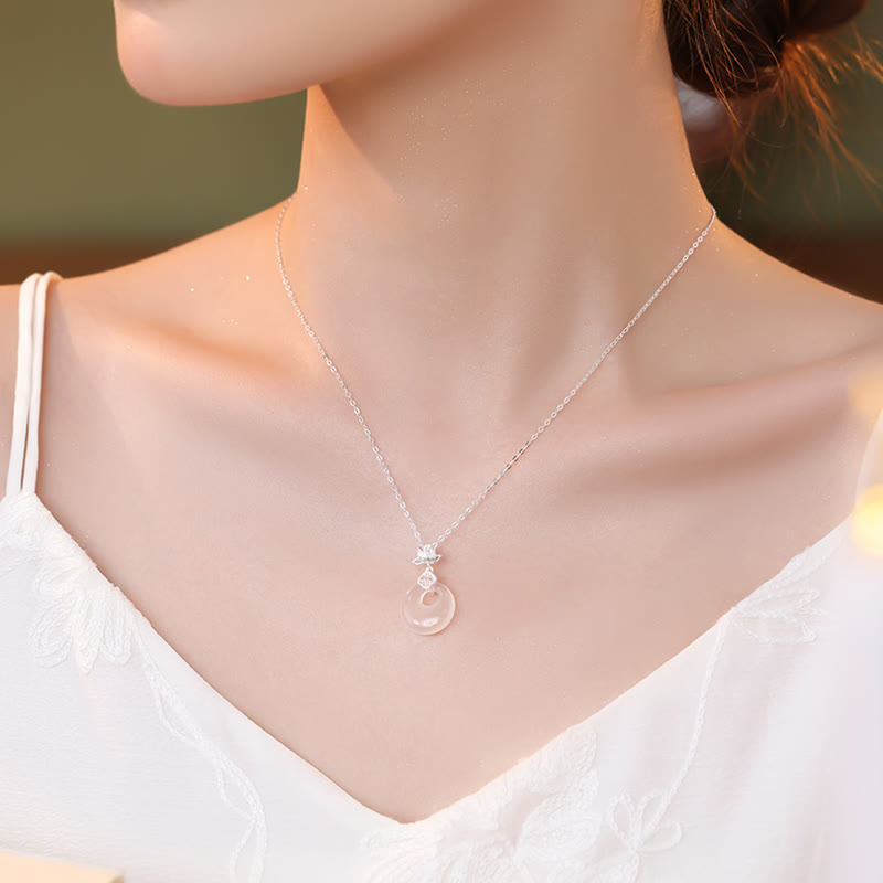 KarmaRipple's Chalcedony 925 Sterling Silver Lotus Flower Fu Character Peace Buckle Positive Pendant Necklace p5