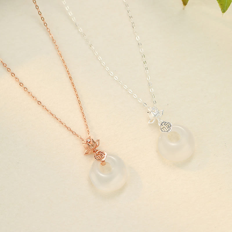 KarmaRipple's Chalcedony 925 Sterling Silver Lotus Flower Fu Character Peace Buckle Positive Pendant Necklace p11