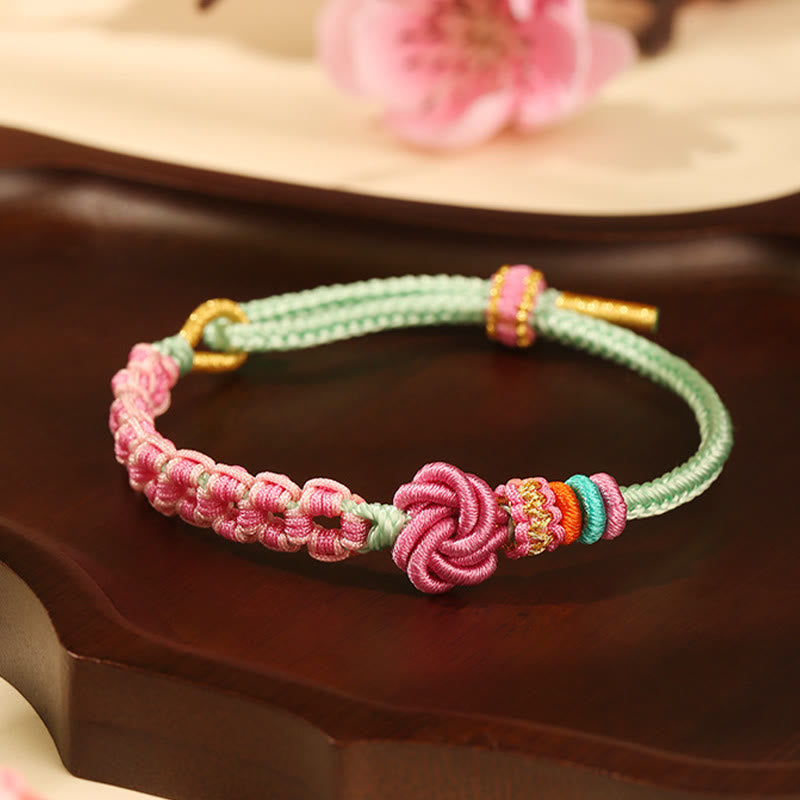 KarmaRipple's Handmade Pink Green Peach Blossom Weave Woven Bracelet p4