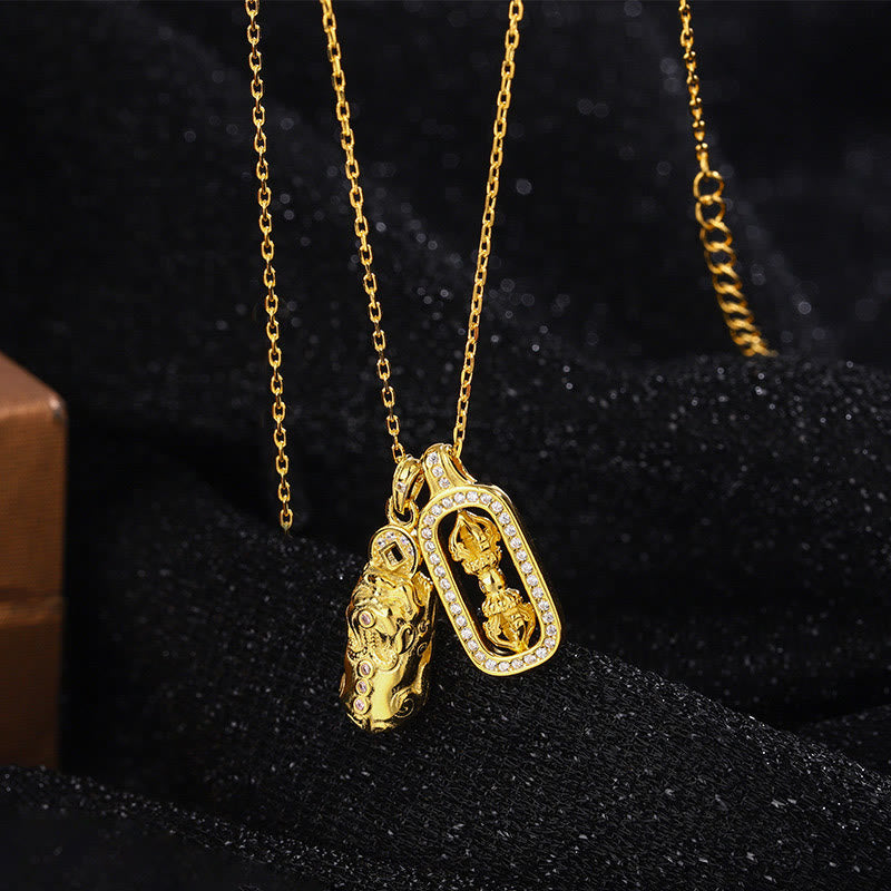 KarmaRipple's 999 Sterling Silver Golden Pixiu Bronze Coin Vajra Wealth Pendant Necklace p4