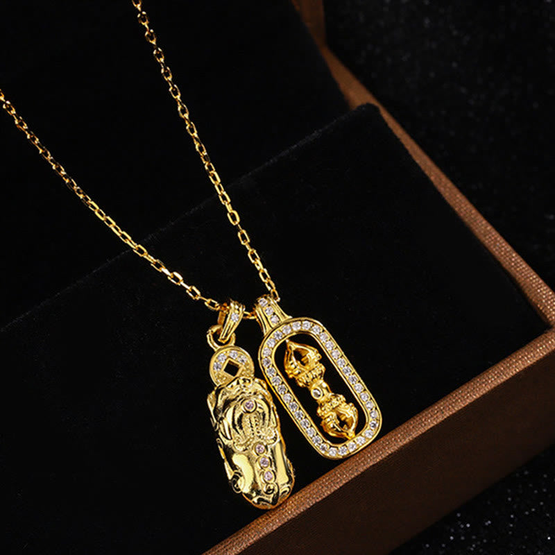 KarmaRipple's 999 Sterling Silver Golden Pixiu Bronze Coin Vajra Wealth Pendant Necklace p3