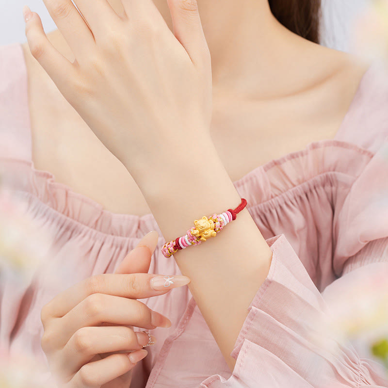 KarmaRipple's Handmade 999 Sterling Silver Fortune Cat Ingot Peach Blossom Luck?Red Rope Bracelet p5