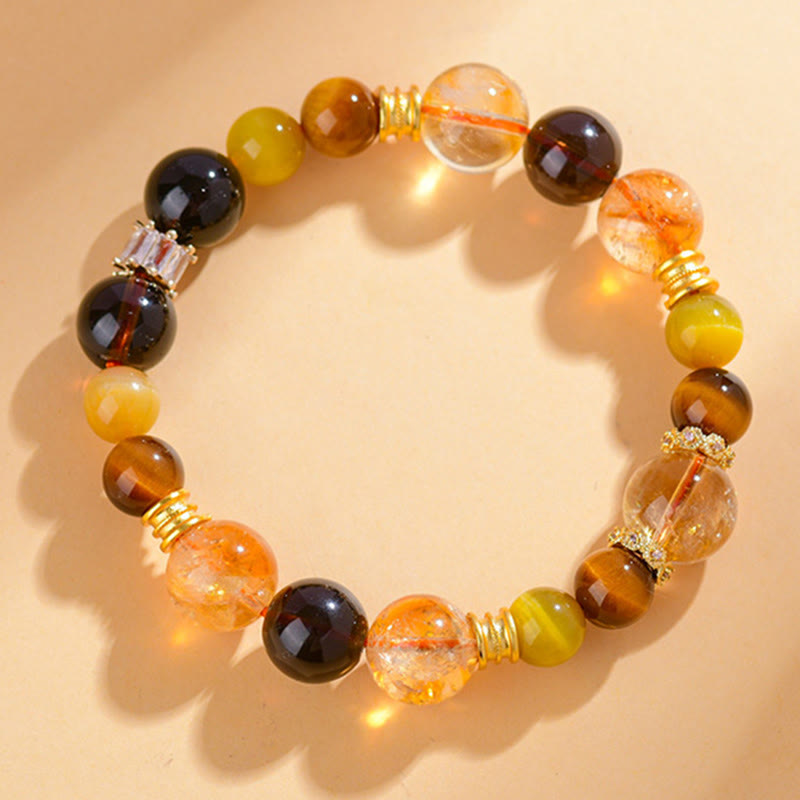 KarmaRipple's Authentic Citrine Smoky Quartz Tiger Eye Duobao Gemstone Prosperity Bracelet p11
