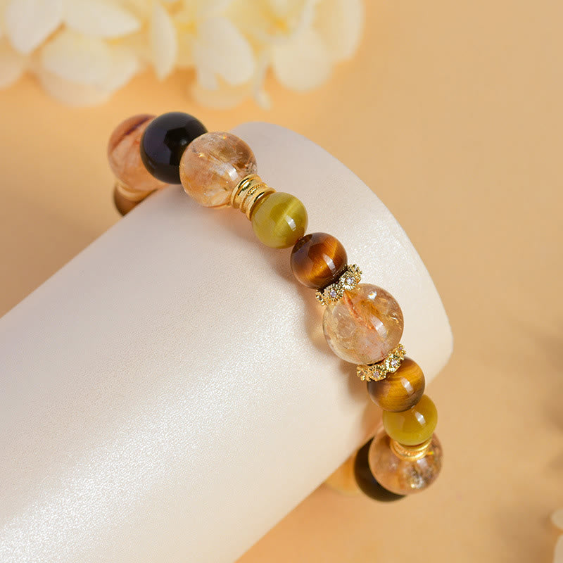 KarmaRipple's Authentic Citrine Smoky Quartz Tiger Eye Duobao Gemstone Prosperity Bracelet p9