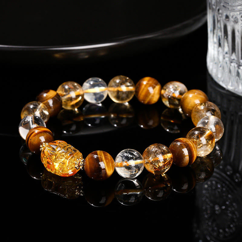 KarmaRipple's Authentic Yellow Tiger Eye Citrine Beeswax Pixiu Strength Bracelet p12
