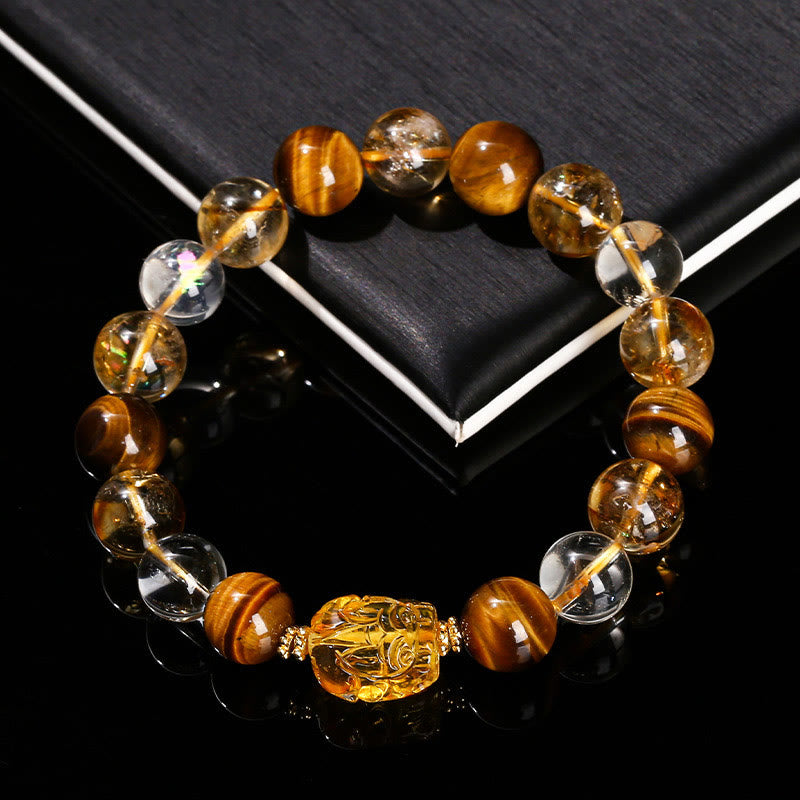 KarmaRipple's Authentic Yellow Tiger Eye Citrine Beeswax Pixiu Strength Bracelet p2