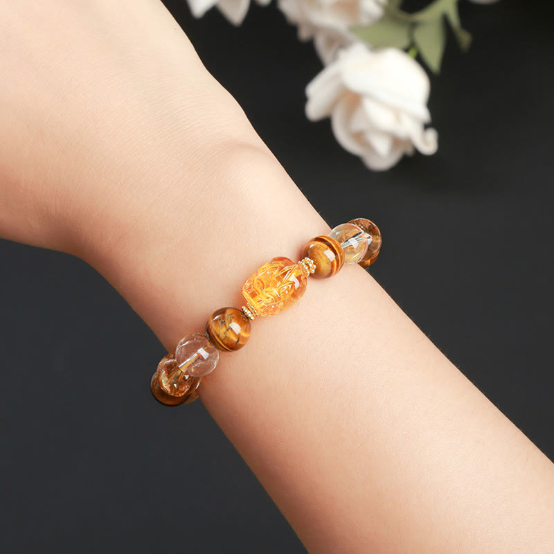 KarmaRipple's Authentic Yellow Tiger Eye Citrine Beeswax Pixiu Strength Bracelet p4
