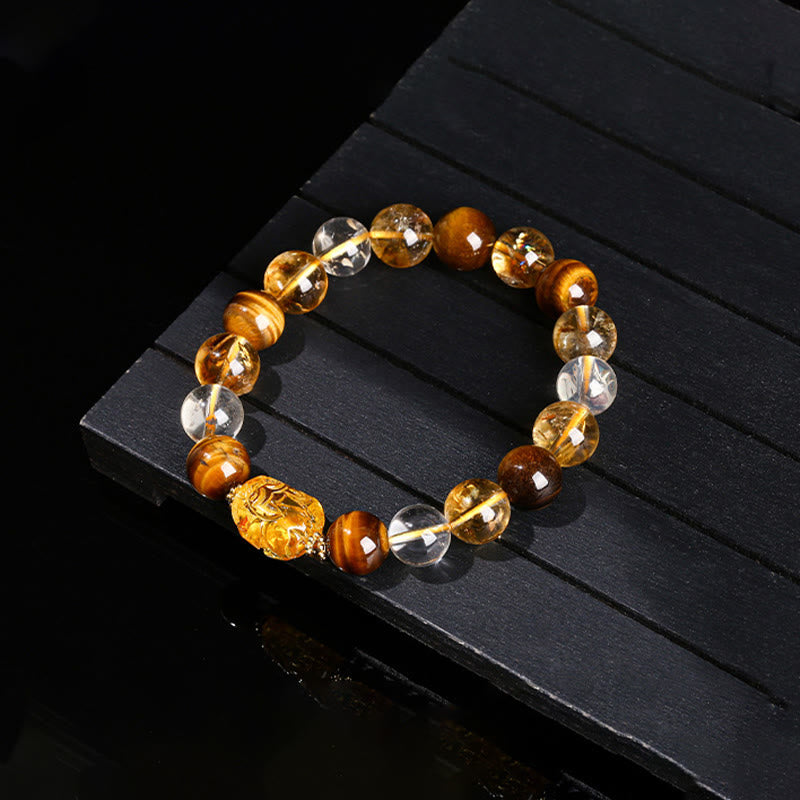 KarmaRipple's Authentic Yellow Tiger Eye Citrine Beeswax Pixiu Strength Bracelet p10