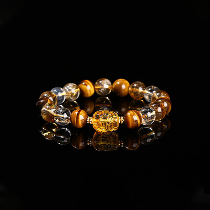 KarmaRipple's Authentic Yellow Tiger Eye Citrine Beeswax Pixiu Strength Bracelet p9