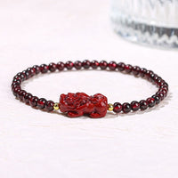 KarmaRipple's Garnet Cinnabar PiXiu Strawberry Quartz Square Bead Protection Bracelet