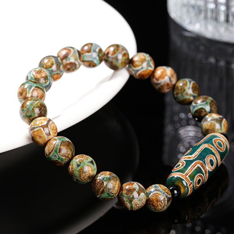KarmaRipple's Tibetan Nine-eye Dzi Bead Authentic Sandalwood Ivory Cat's Eye Agate Power Protection Bracelet p10