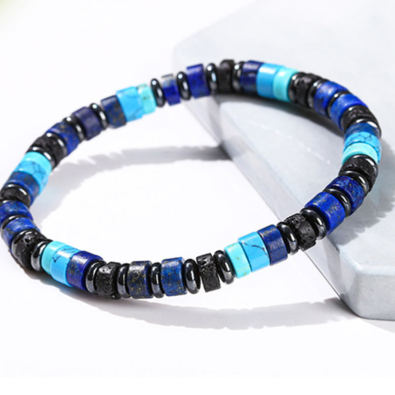 KarmaRipple's Hematite Turquoise Lazurite Lava Rock Black Glitter Stone Support Bracelet p6
