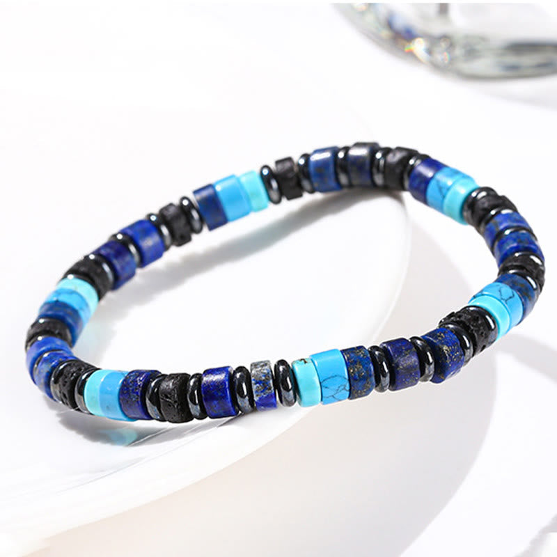 KarmaRipple's Hematite Turquoise Lazurite Lava Rock Black Glitter Stone Support Bracelet p9