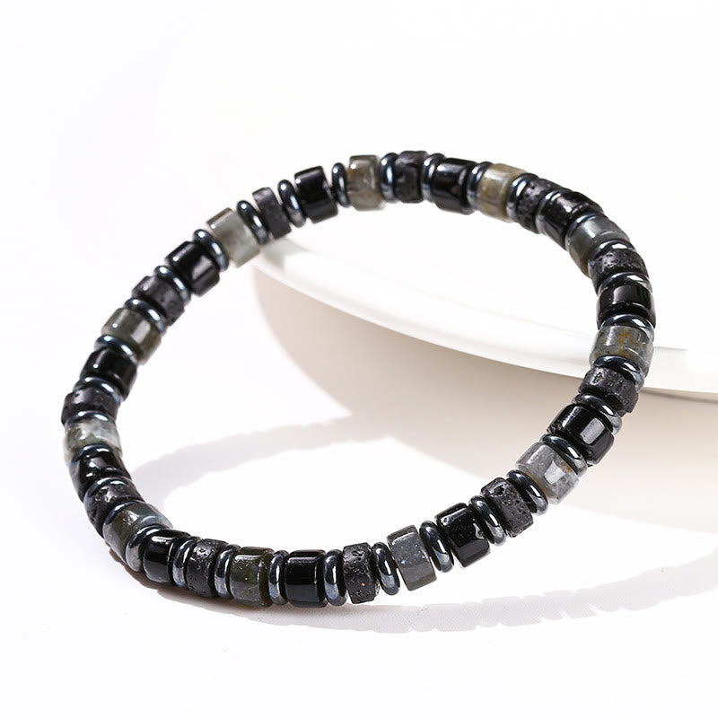 KarmaRipple's Hematite Turquoise Lazurite Lava Rock Black Glitter Stone Support Bracelet p17