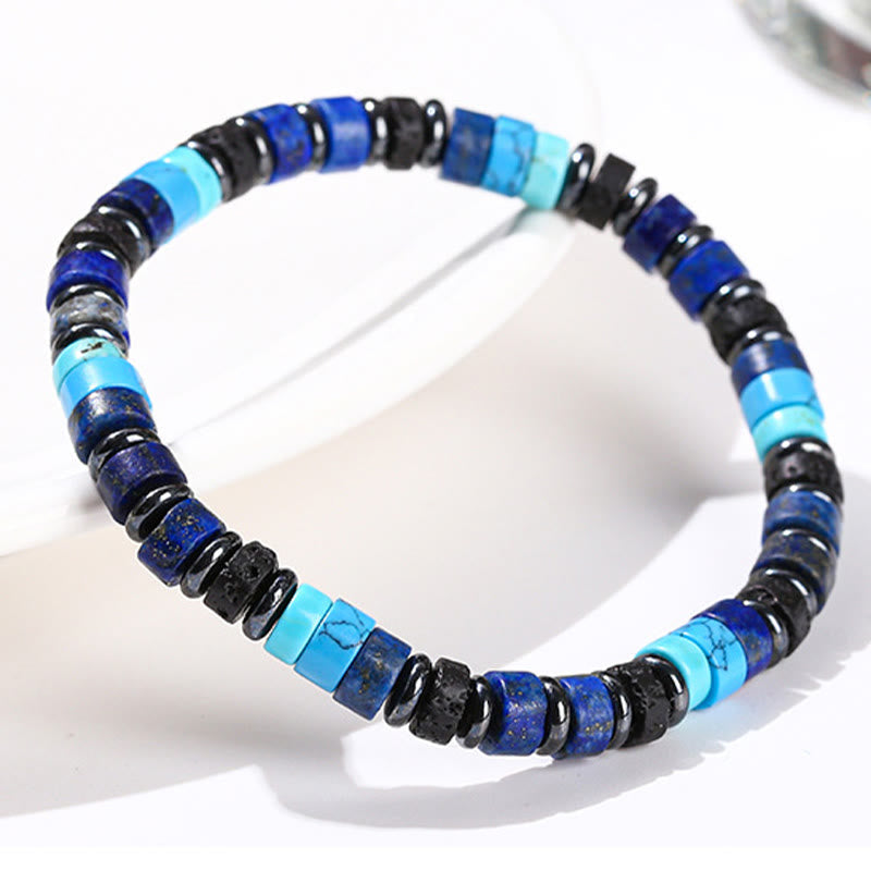 KarmaRipple's Hematite Turquoise Lazurite Lava Rock Black Glitter Stone Support Bracelet p5