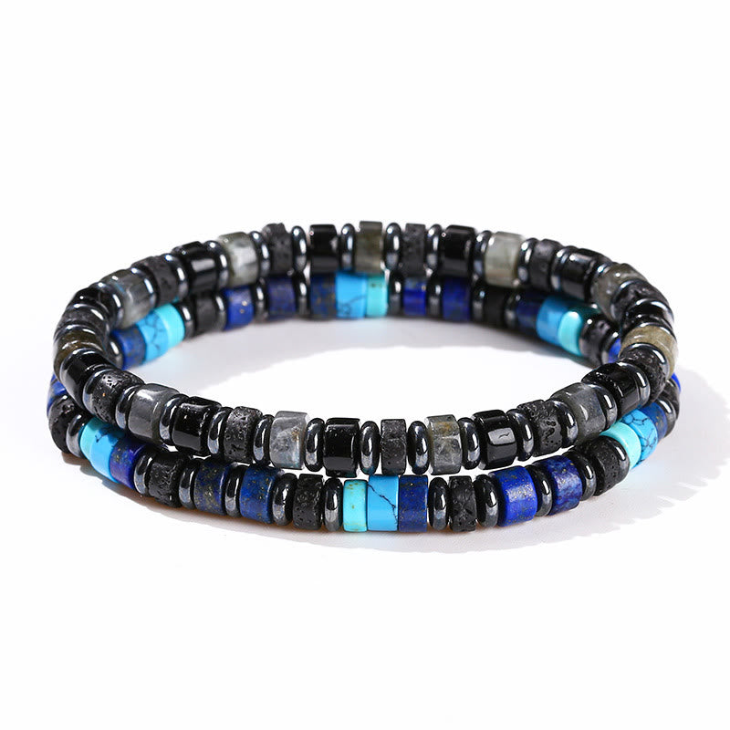 KarmaRipple's Hematite Turquoise Lazurite Lava Rock Black Glitter Stone Support Bracelet p19