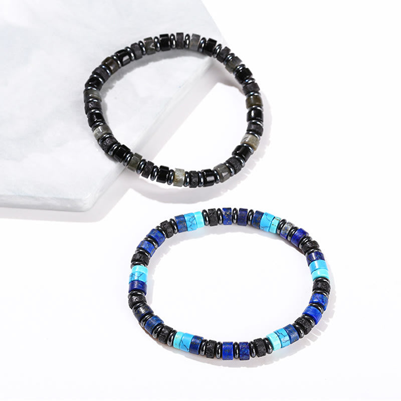 KarmaRipple's Hematite Turquoise Lazurite Lava Rock Black Glitter Stone Support Bracelet p18