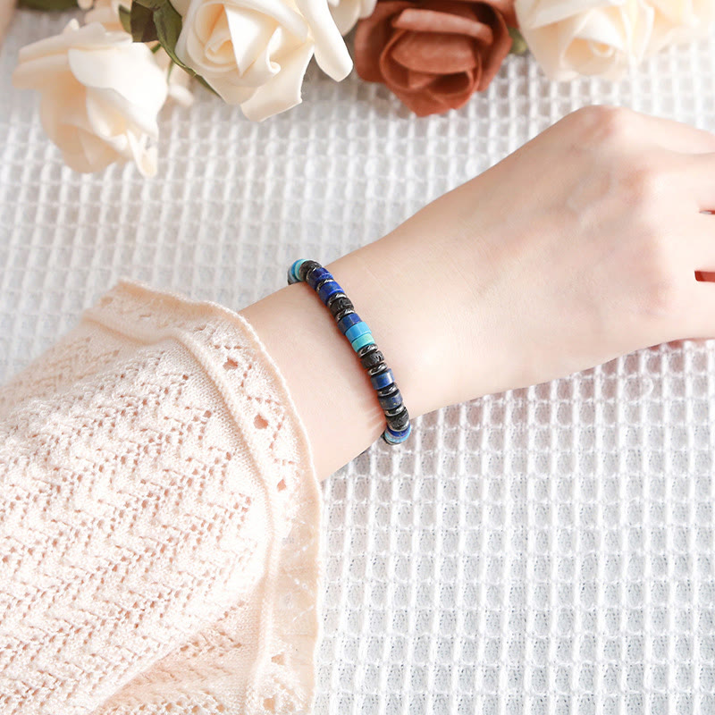KarmaRipple's Hematite Turquoise Lazurite Lava Rock Black Glitter Stone Support Bracelet p7