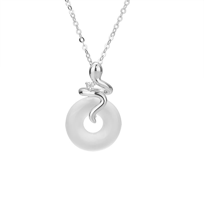 KarmaRipple's 925 Sterling Silver Year Of The Snake Chalcedony Peace Buckle Positive Pendant Necklace p10