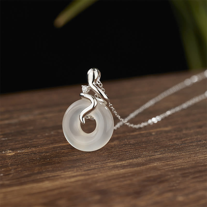 KarmaRipple's 925 Sterling Silver Year Of The Snake Chalcedony Peace Buckle Positive Pendant Necklace p5