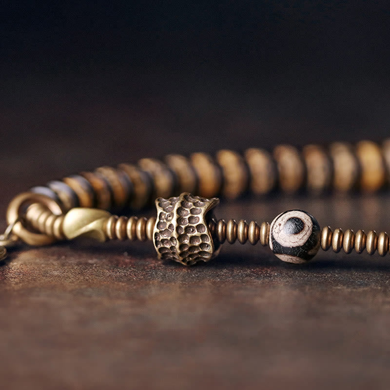 KarmaRipple's Yak Bone Ebony Wood Bronze Brass Strength Double Wrap Bracelet p5