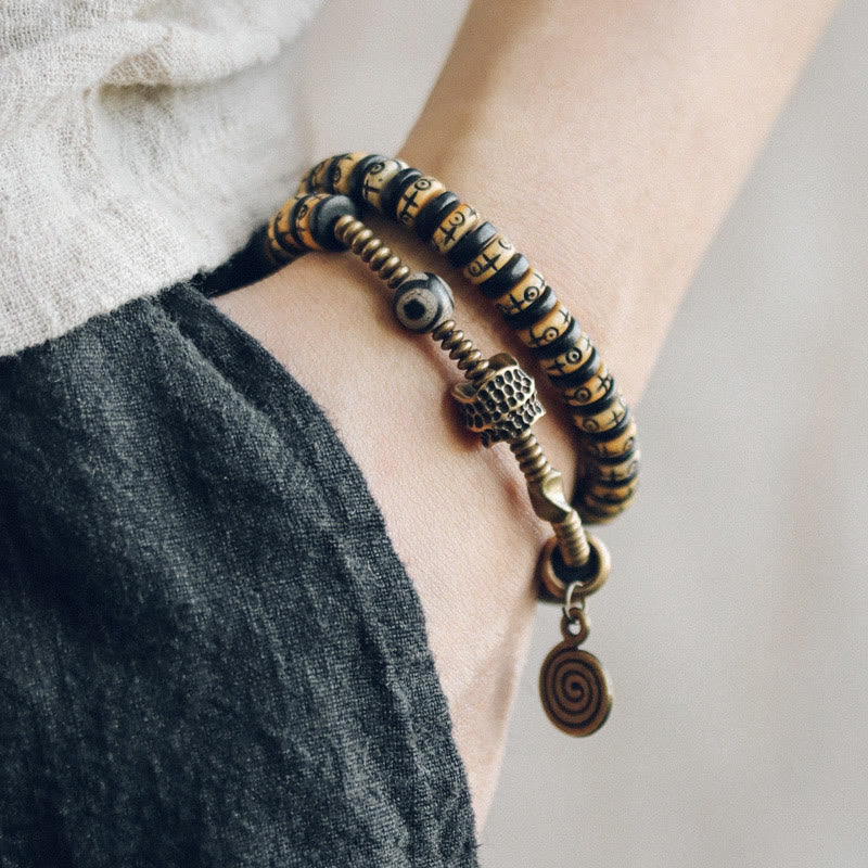 KarmaRipple's Yak Bone Ebony Wood Bronze Brass Strength Double Wrap Bracelet p9
