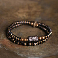 KarmaRipple's Ebony Wood Green Sandalwood Bronze Brass Calm Double Wrap Bracelet