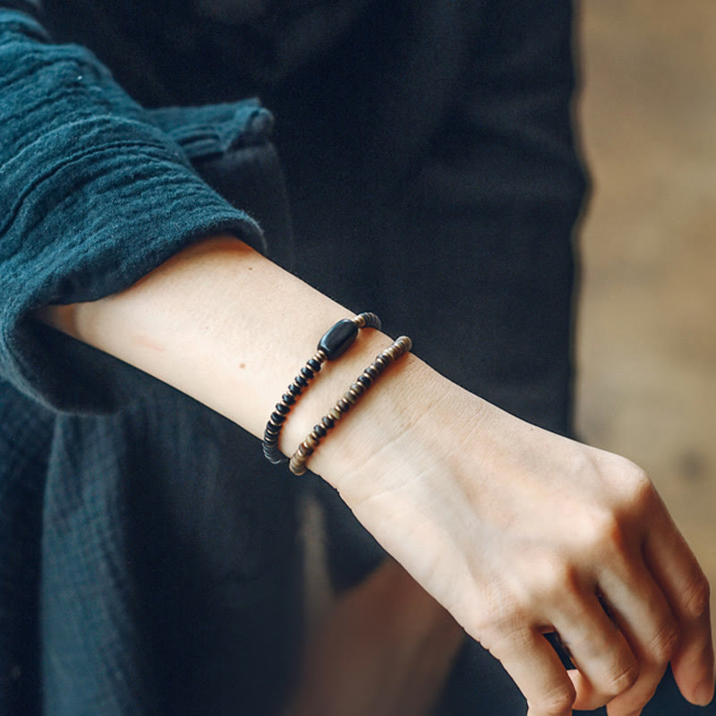 KarmaRipple's Ebony Wood Green Sandalwood Bronze Brass Calm Double Wrap Bracelet p15