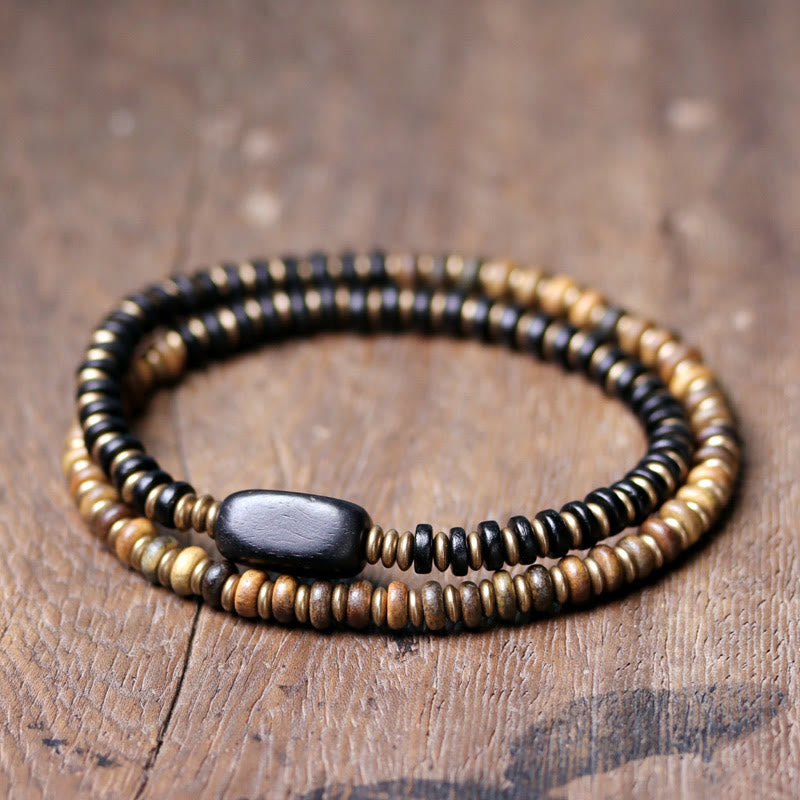 KarmaRipple's Ebony Wood Green Sandalwood Bronze Brass Calm Double Wrap Bracelet p20