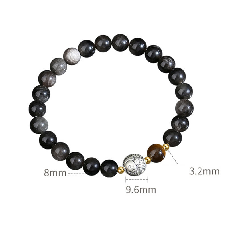 KarmaRipple's Black Obsidian 999 Sterling Silver Tiger Eye 925 Sterling Silver Koi Fish Purification Bracelet p10