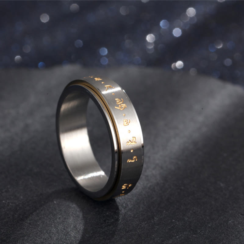 KarmaRipple's Tibetan Mantra Titanium Steel Balance Rotatable Ring p22