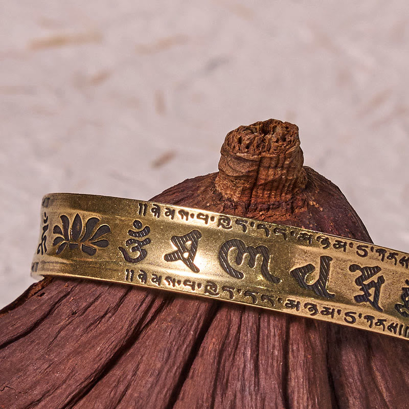 KarmaRipple's Six True Words 'om Mani Padme Hum' Heart Sutra Lotus Bronze Brass Peace Cuff Bracelet Bangle p7