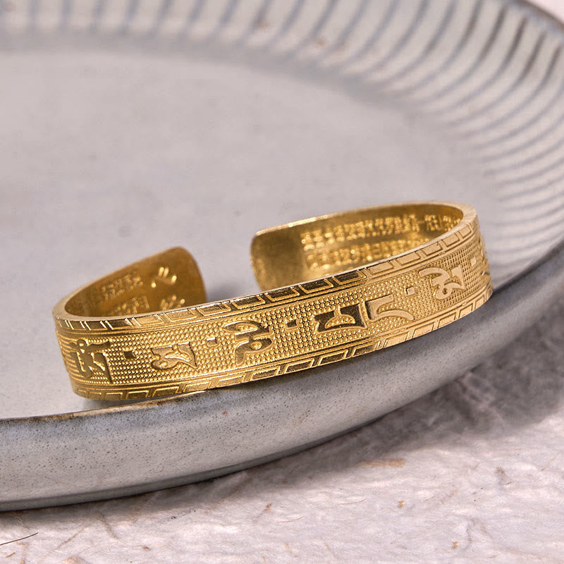 KarmaRipple's Six True Words 'om Mani Padme Hum' Heart Sutra Bronze Brass Fortune Wisdom Bracelet Bangle p9