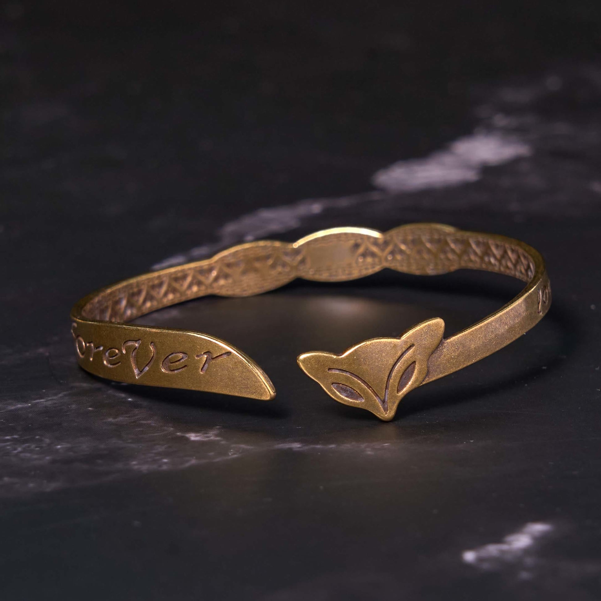 KarmaRipple's Fox Head Bronze Brass 'Love You Forever' Fortune Self Care Bracelet Bangle p2
