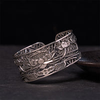 KarmaRipple's Hollow Lotus Silver Plated Bronze Balancing Enlightenment Bracelet Bangle