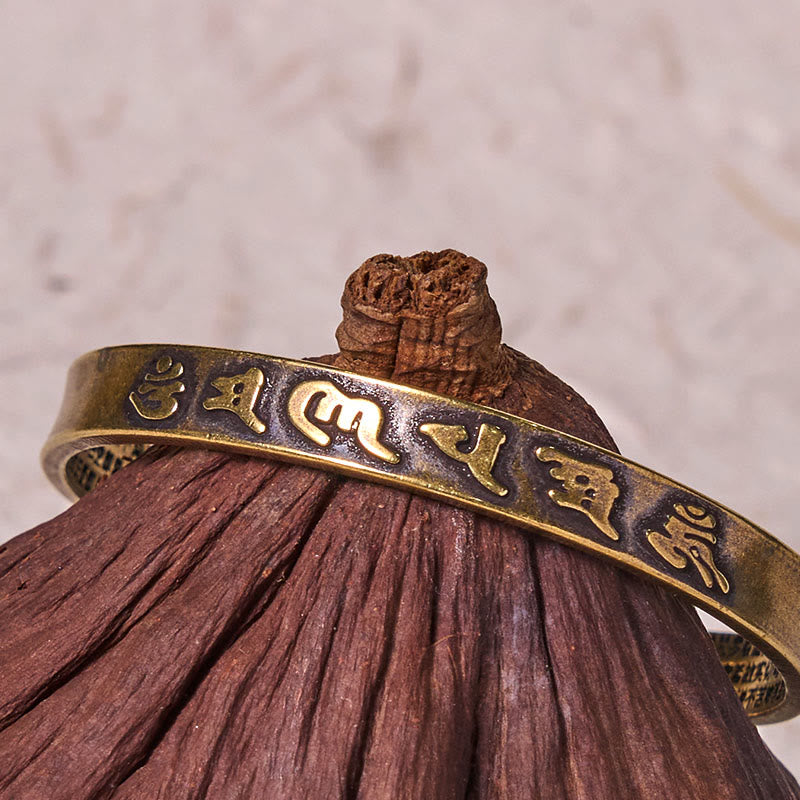 KarmaRipple's Six True Words 'om Mani Padme Hum' Heart Sutra Bronze Brass Wisdom Peace Cuff Bracelet Bangle p4