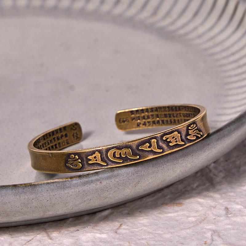 KarmaRipple's Six True Words 'om Mani Padme Hum' Heart Sutra Bronze Brass Wisdom Peace Cuff Bracelet Bangle p3