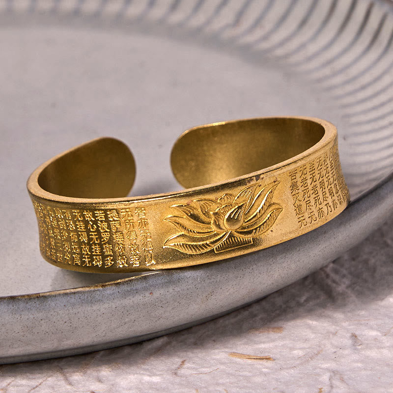 KarmaRipple's Heart Sutra Lotus Flower Bronze Brass Peace Cuff Bracelet Bangle p9