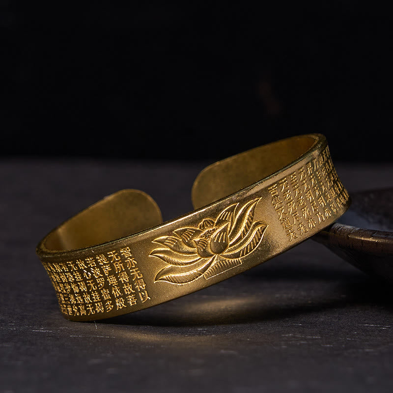 KarmaRipple's Heart Sutra Lotus Flower Bronze Brass Peace Cuff Bracelet Bangle p12