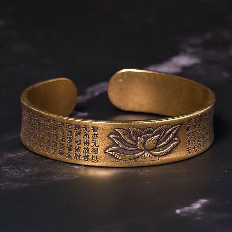 KarmaRipple's Heart Sutra Lotus Flower Bronze Brass Peace Cuff Bracelet Bangle p3