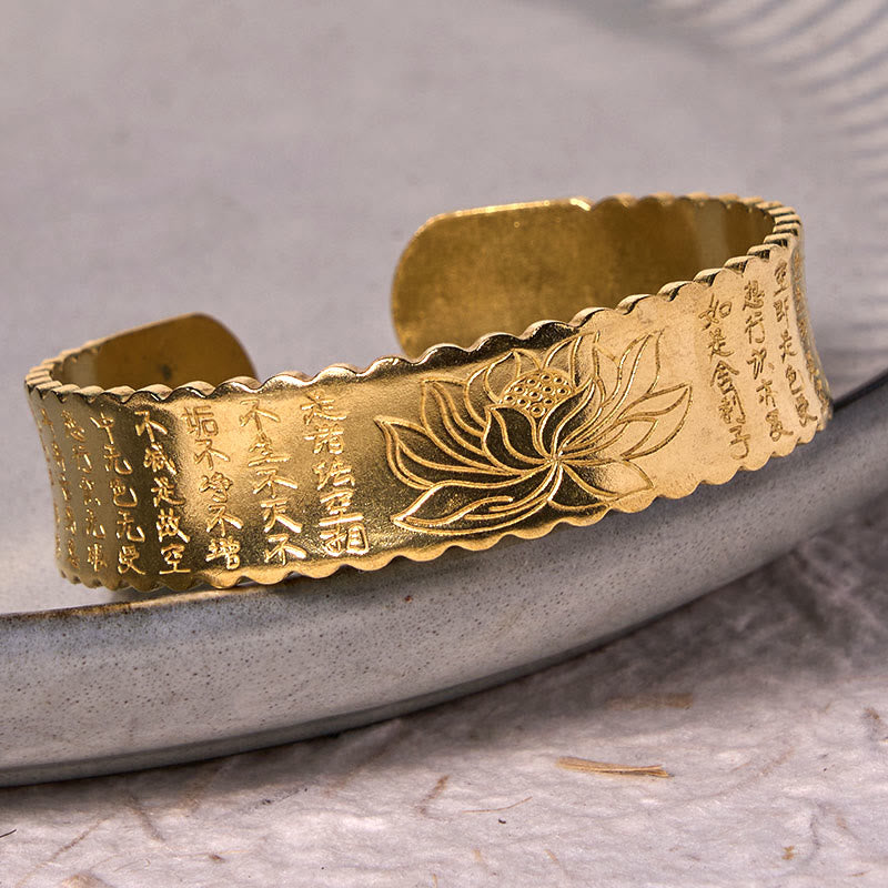 KarmaRipple's Heart Sutra Lotus Flower Bronze Brass Peace Enlightenment Cuff Bracelet Bangle p12