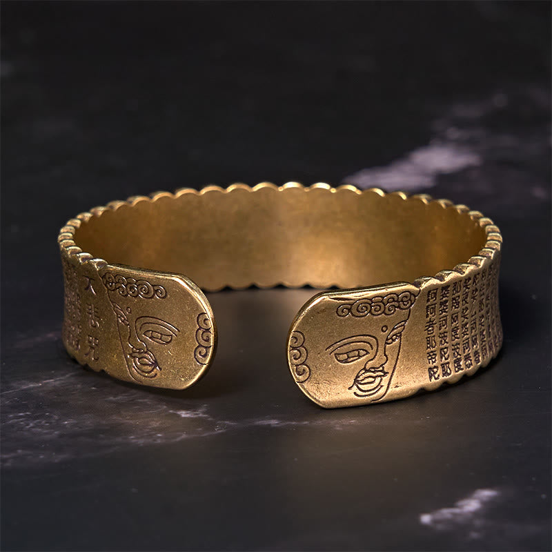 KarmaRipple's Heart Sutra Lotus Flower Bronze Brass Peace Enlightenment Cuff Bracelet Bangle p5