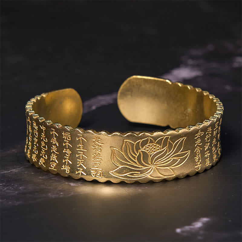 KarmaRipple's Heart Sutra Lotus Flower Bronze Brass Peace Enlightenment Cuff Bracelet Bangle p10