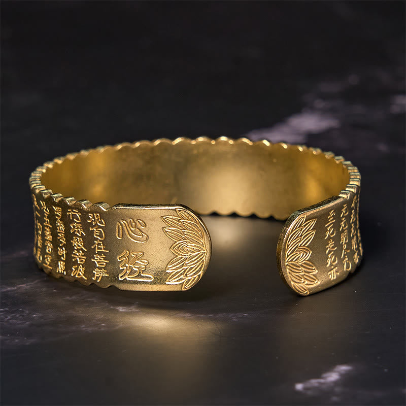 KarmaRipple's Heart Sutra Lotus Flower Bronze Brass Peace Enlightenment Cuff Bracelet Bangle p11