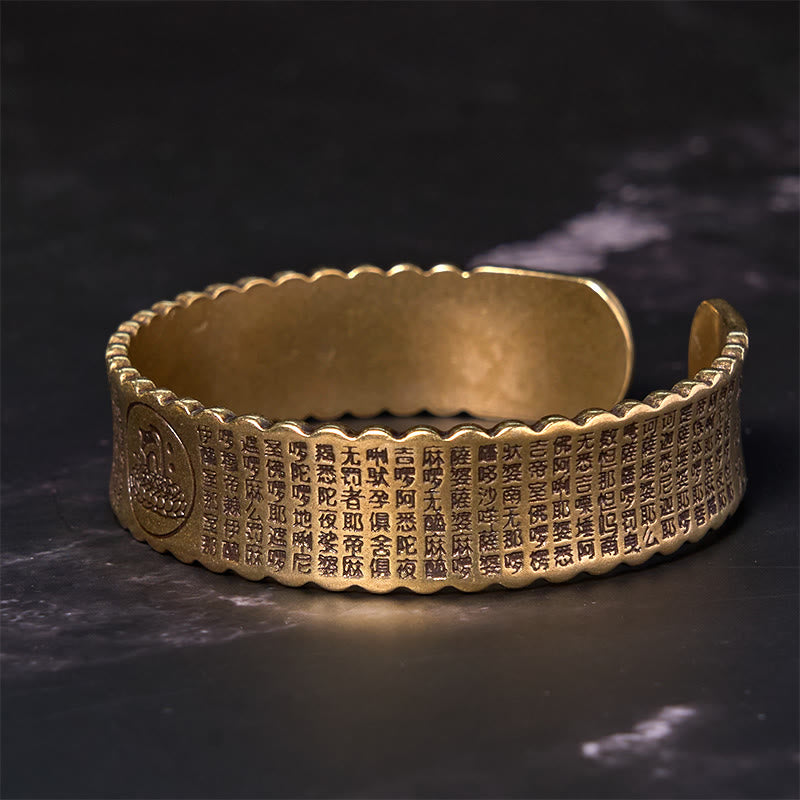 KarmaRipple's Heart Sutra Lotus Flower Bronze Brass Peace Enlightenment Cuff Bracelet Bangle p4