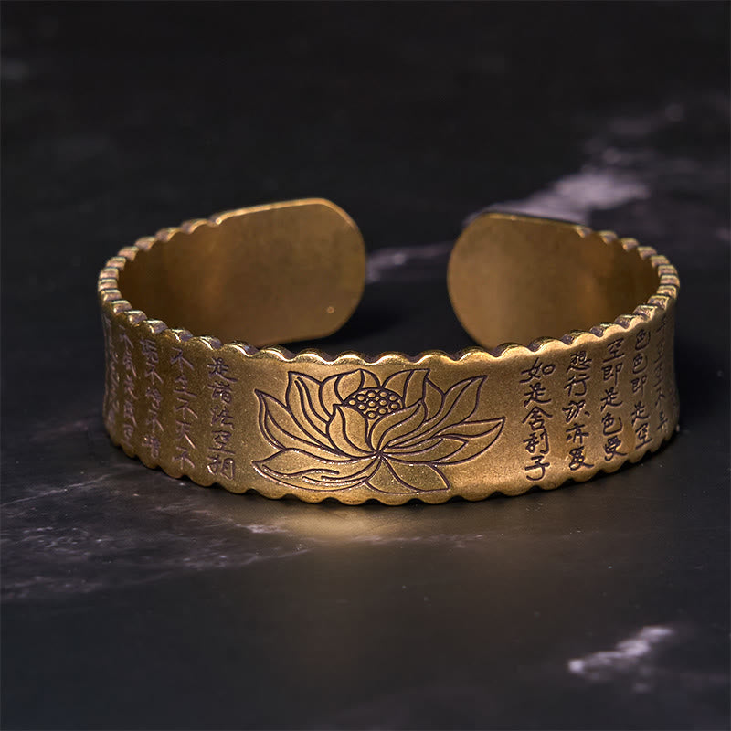 KarmaRipple's Heart Sutra Lotus Flower Bronze Brass Peace Enlightenment Cuff Bracelet Bangle p3